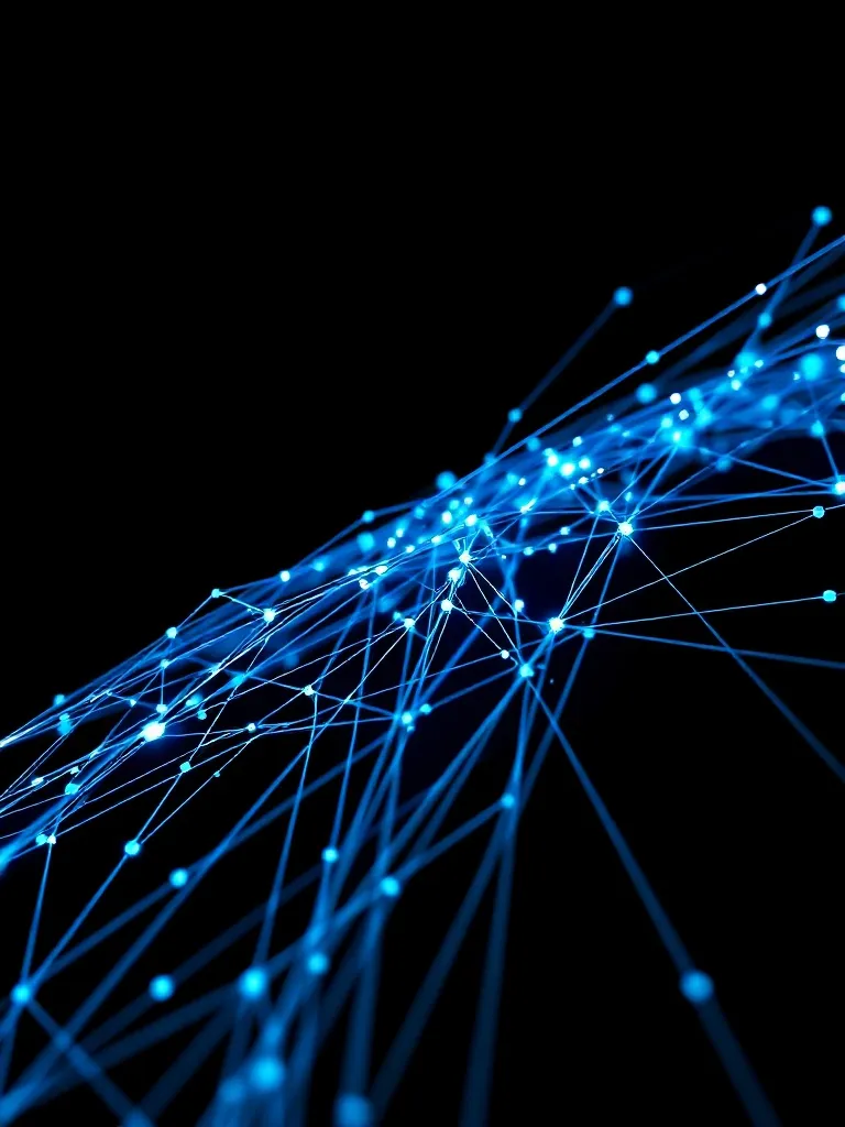 High-tech digital neural network visualization, blue and cya