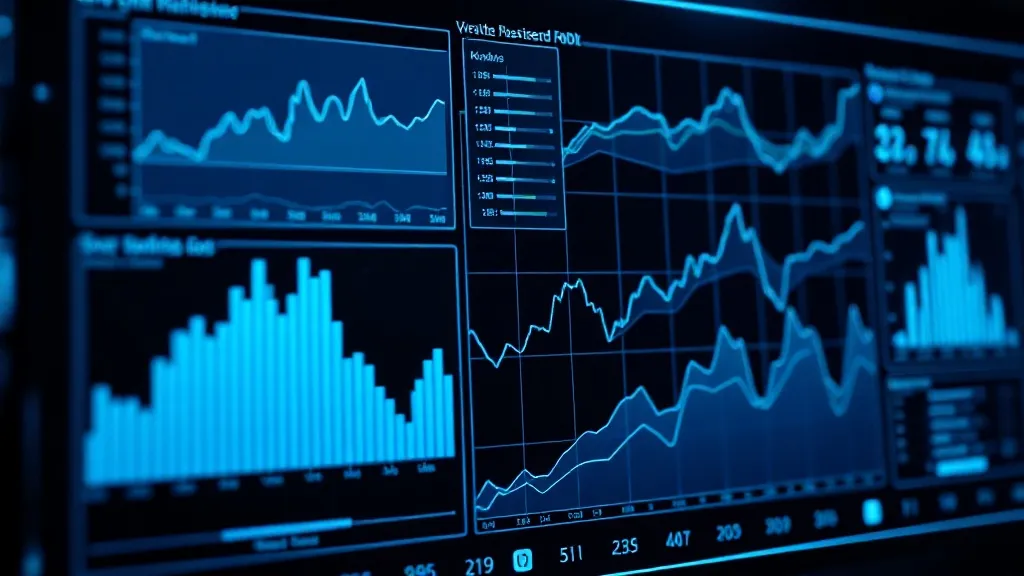 A high-tech digital dashboard showing complex data visualiza